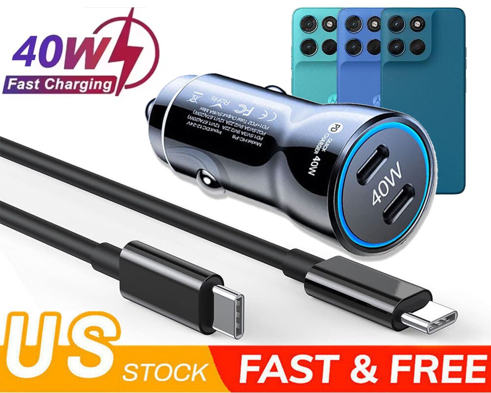 For Motorola Moto G (2026/2025/2024) 40W Fast Charging Double Type-C Car Charger