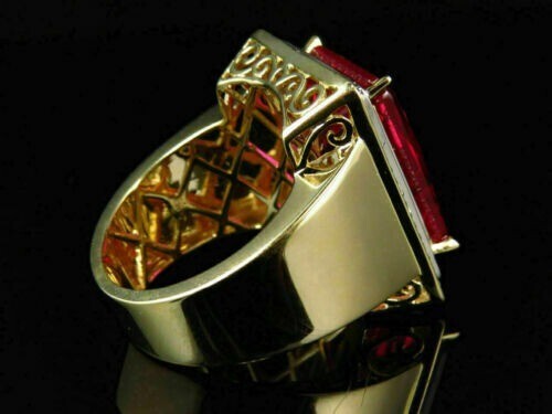 Lab-Created 5.80 Ct Radiant Cut Red Ruby Men's Wedding Ring 14K Yellow Gold Over