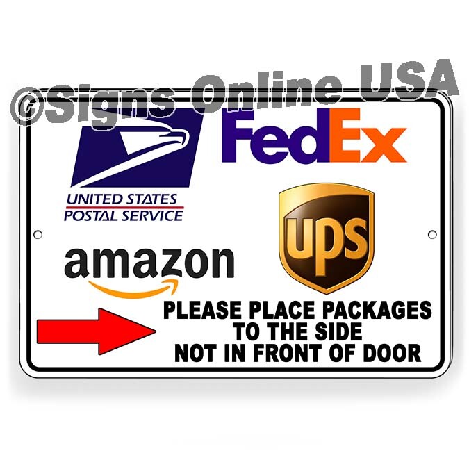 Place Packages To Side Not In Front Of Door Arrow Right Sign Or Decal 6 SIZES