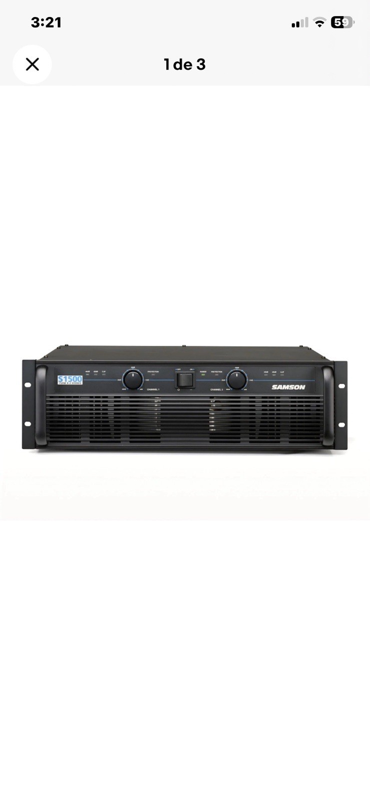 Samson S1500 Power Amplifier 2-Channel Rack Mount Bridgeable XLR TRS 1030W