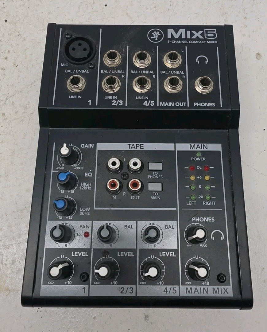 mackie mix5 5-channel compact mixer Untested No Power Cord