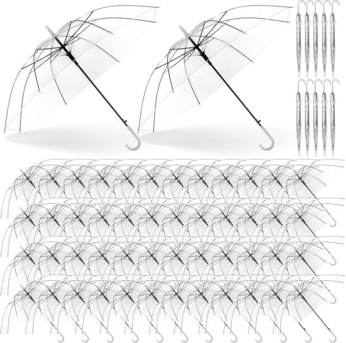 59Pack Clear Wedding Umbrellas Bulk Transparent Auto Open Stick #2069CT4