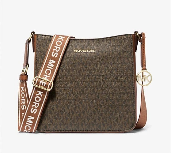 Michael Kors Jet Travel Small Shoulder Messenger Crossbody Bag Brown Logo Strap