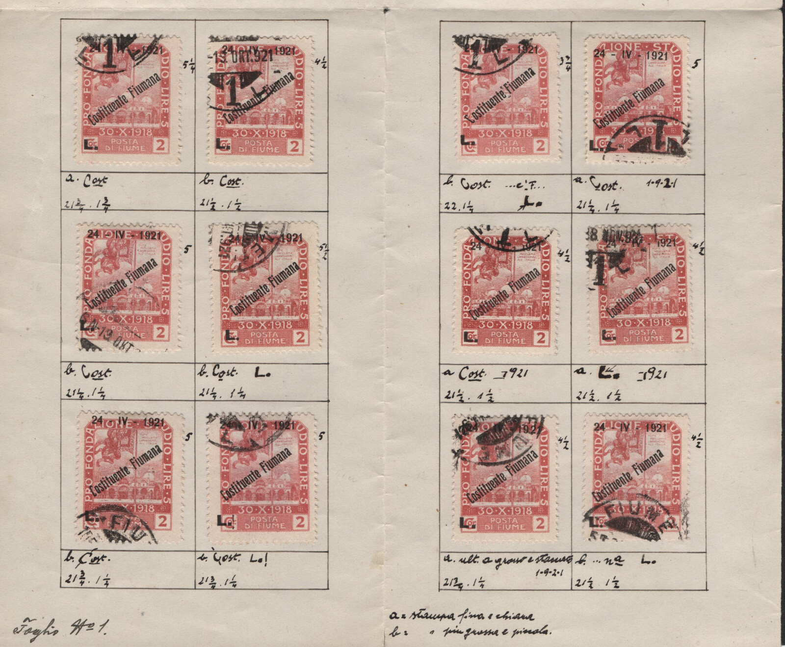 ✔️ FIUME UNIQUE HIGH VALUE STUDY EXPERTISE STAMPS VARIETY, ON FIVE LARGE SHEETS