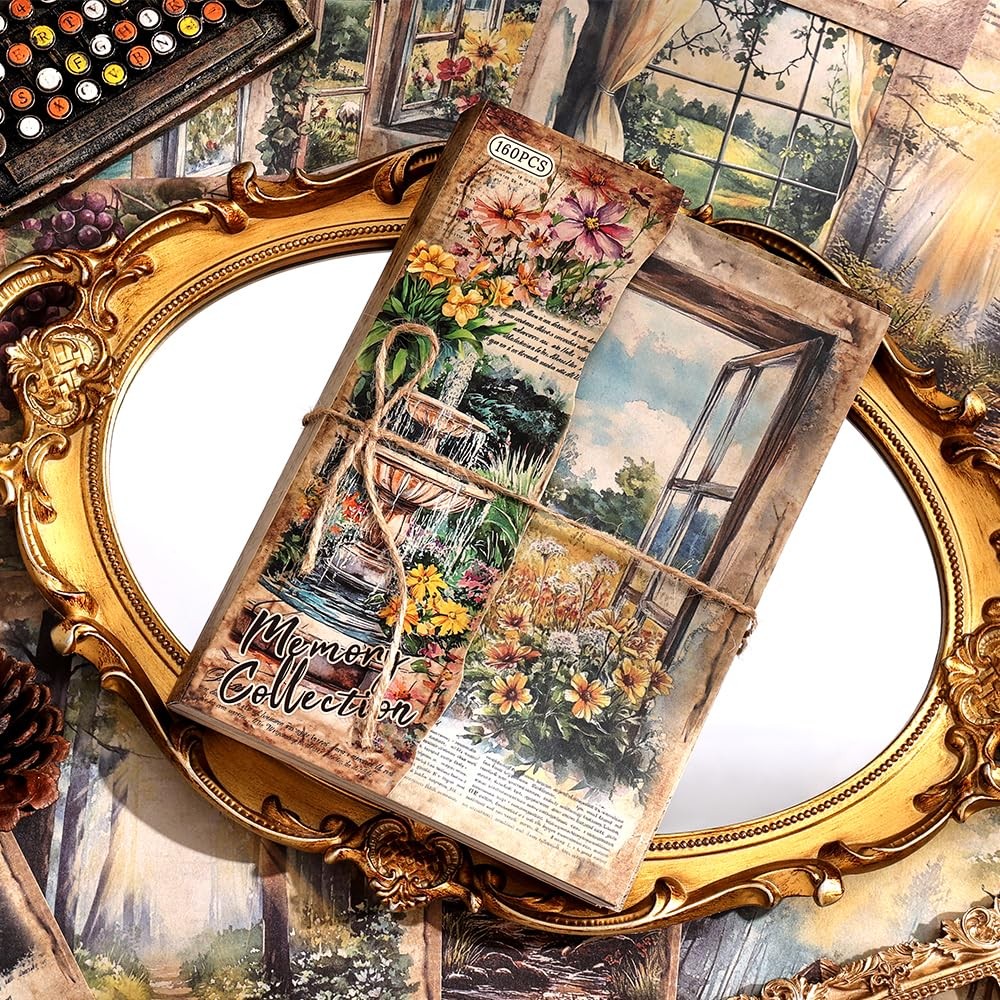 icceemee 160 Sheets Vintage Retro Scrapbook 7.8 x 5.5 inches,