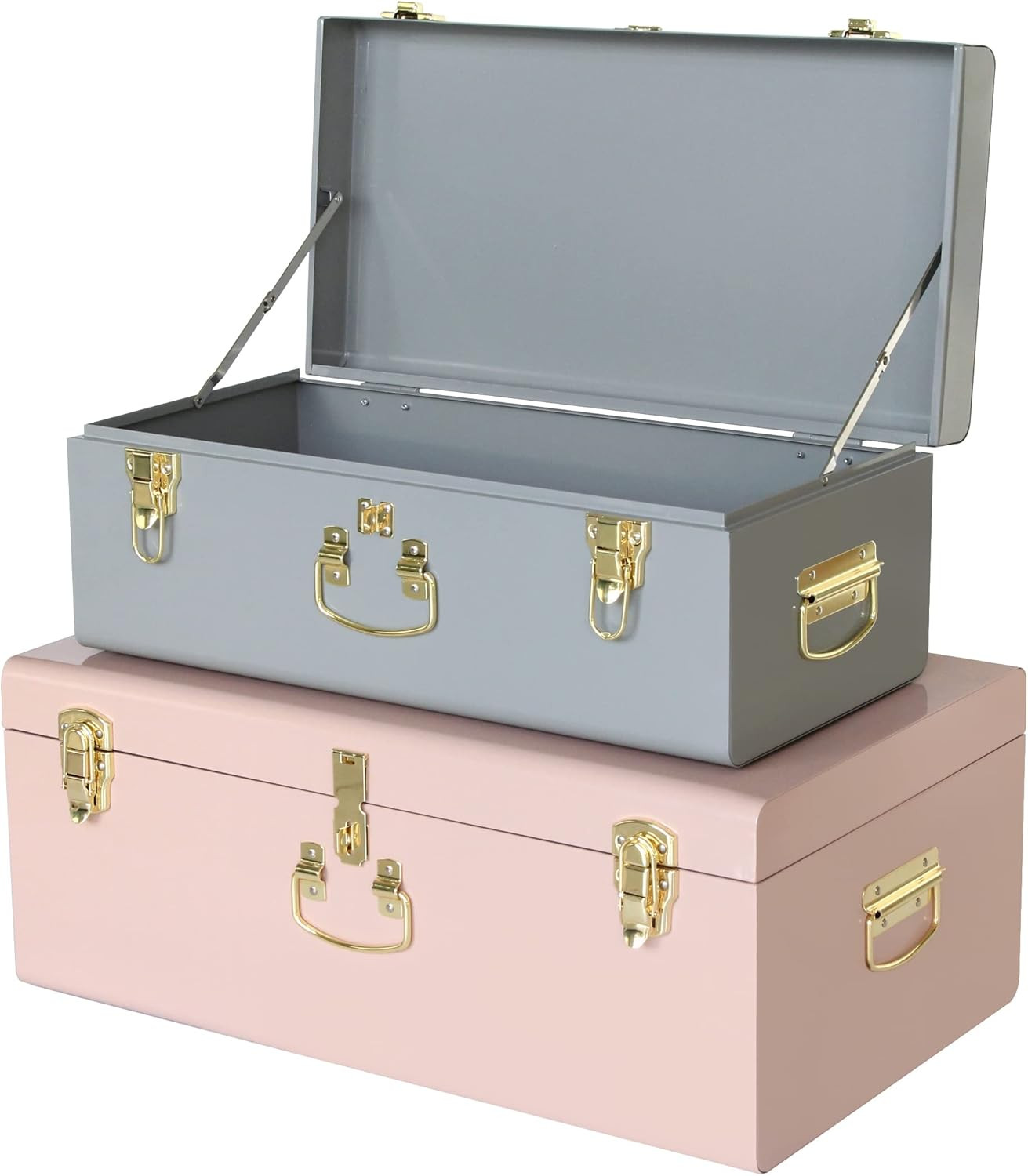 Decorative Metal Box Storage Trunks Set of 2 College Dorm Chest with Lock Hole,2