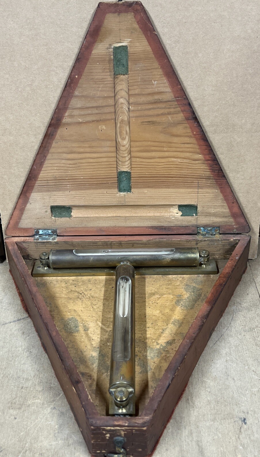 Antique Brass Piano Level In Wood Case