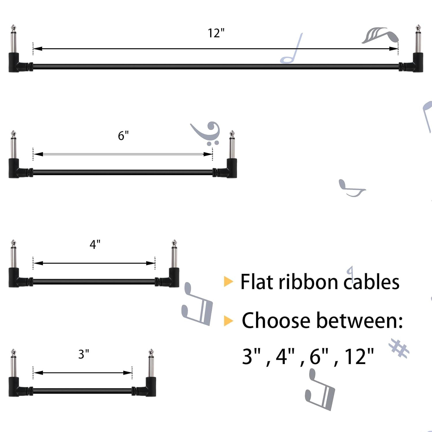 12 Inch Guitar Patch Cables 6 Pack, 1/4" Right Angle Guitar Effect Pedal Board P
