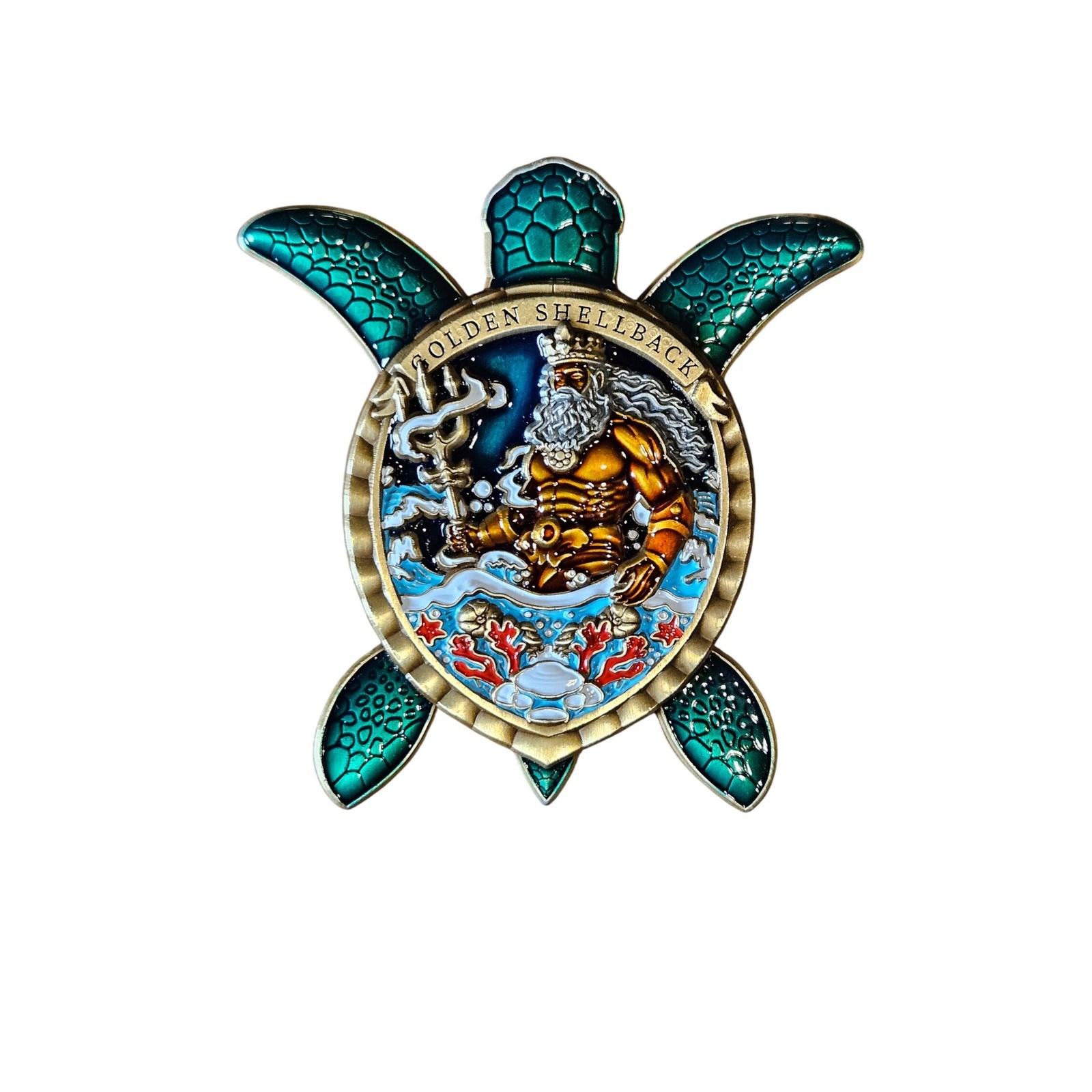 US Navy Golden Shellback Challenge Coin 180th Meridian Sea Turtle King Neptune