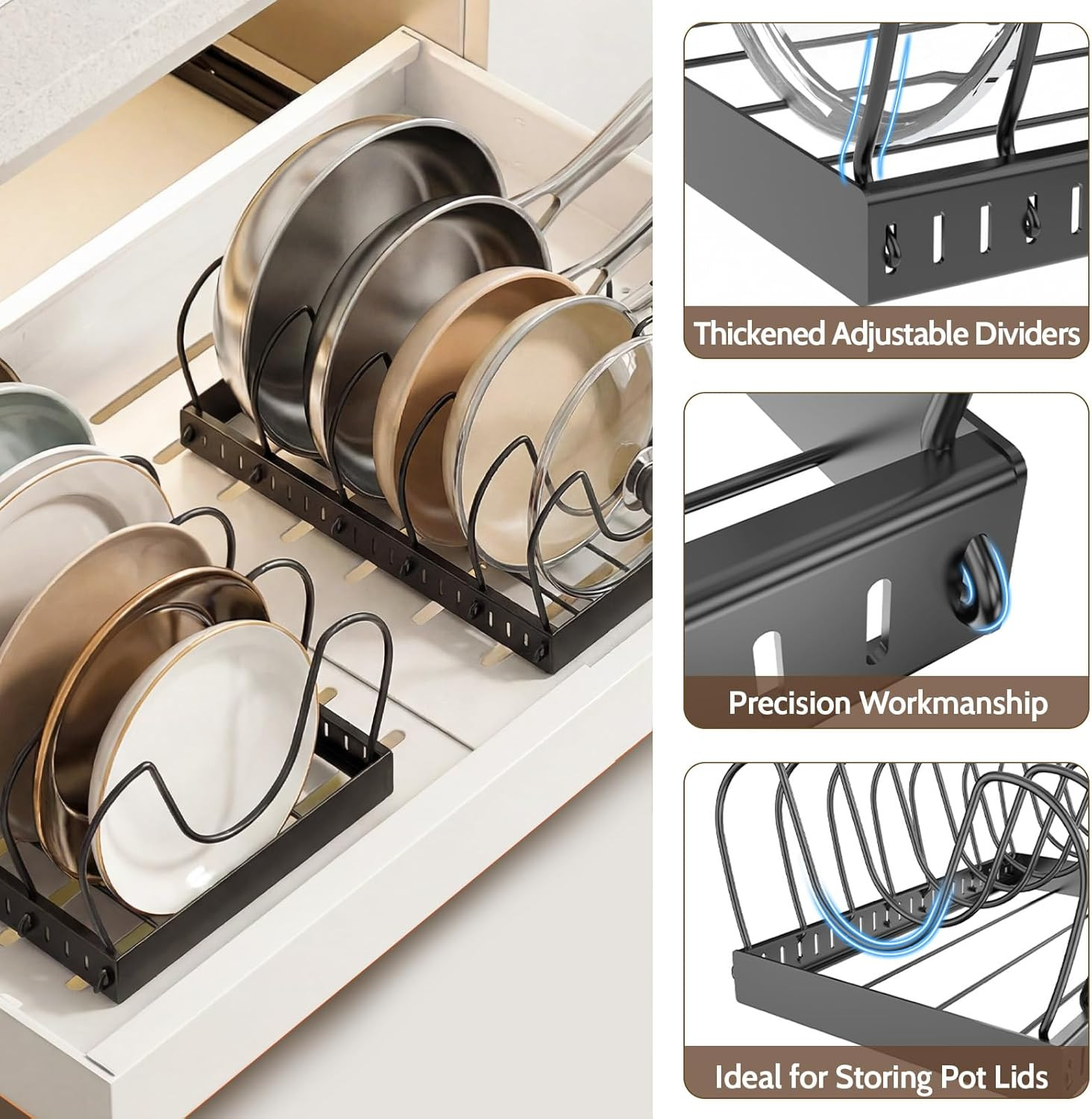 2PACK Pot Lid Organizers inside Cabinet for Kitchen, Pots and Pans Organizer und