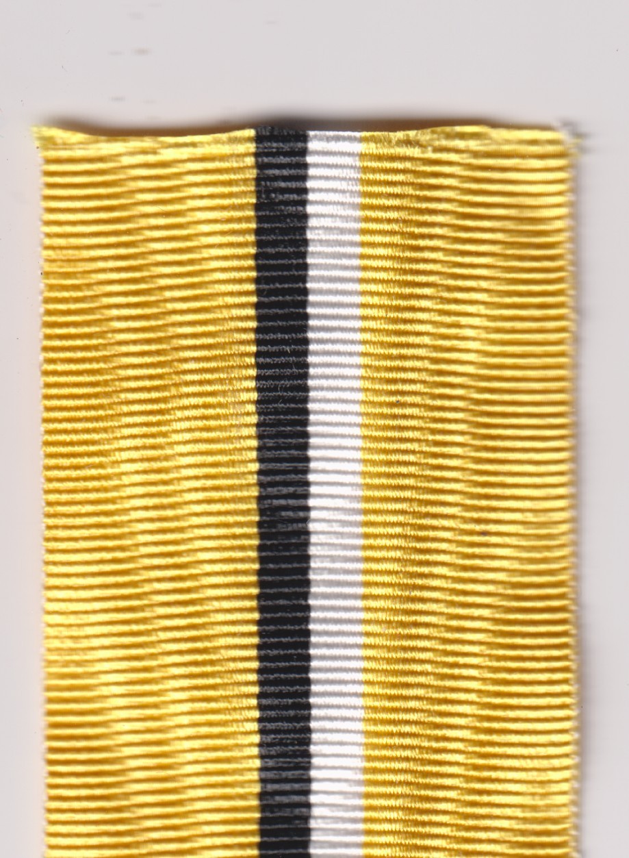 Medal Ribbon yellow with black-white stripe 6 inch length 1.5 wide