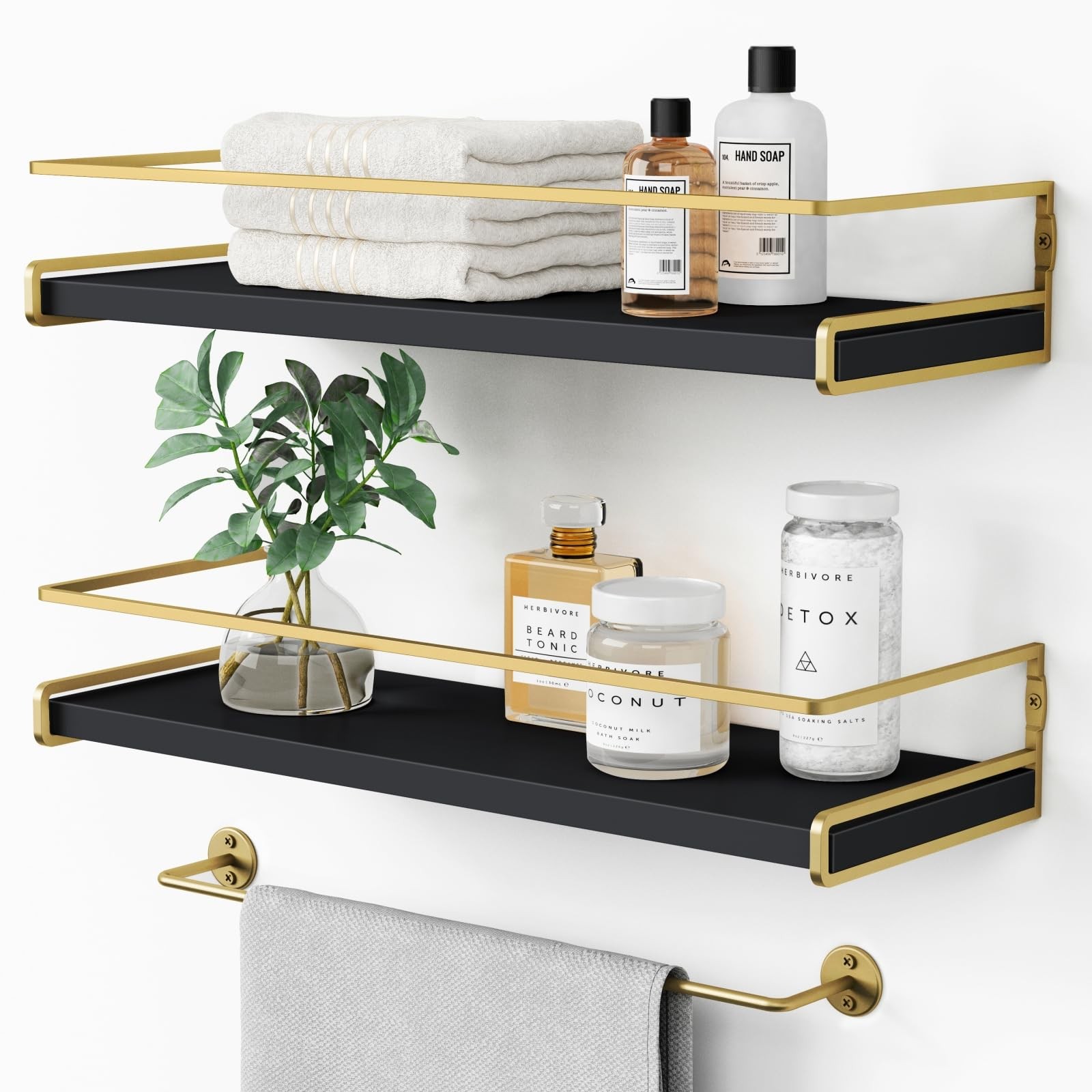 Black and Gold Floating Shelves for Wall Bathroom Wall Shelves Over Toilet Wo...