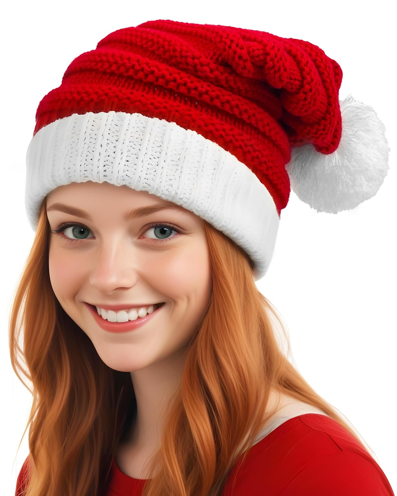Dolkoic Knit Santa Hat Red Knitted Hat For Women Men Warm Winter Christmas Sk...