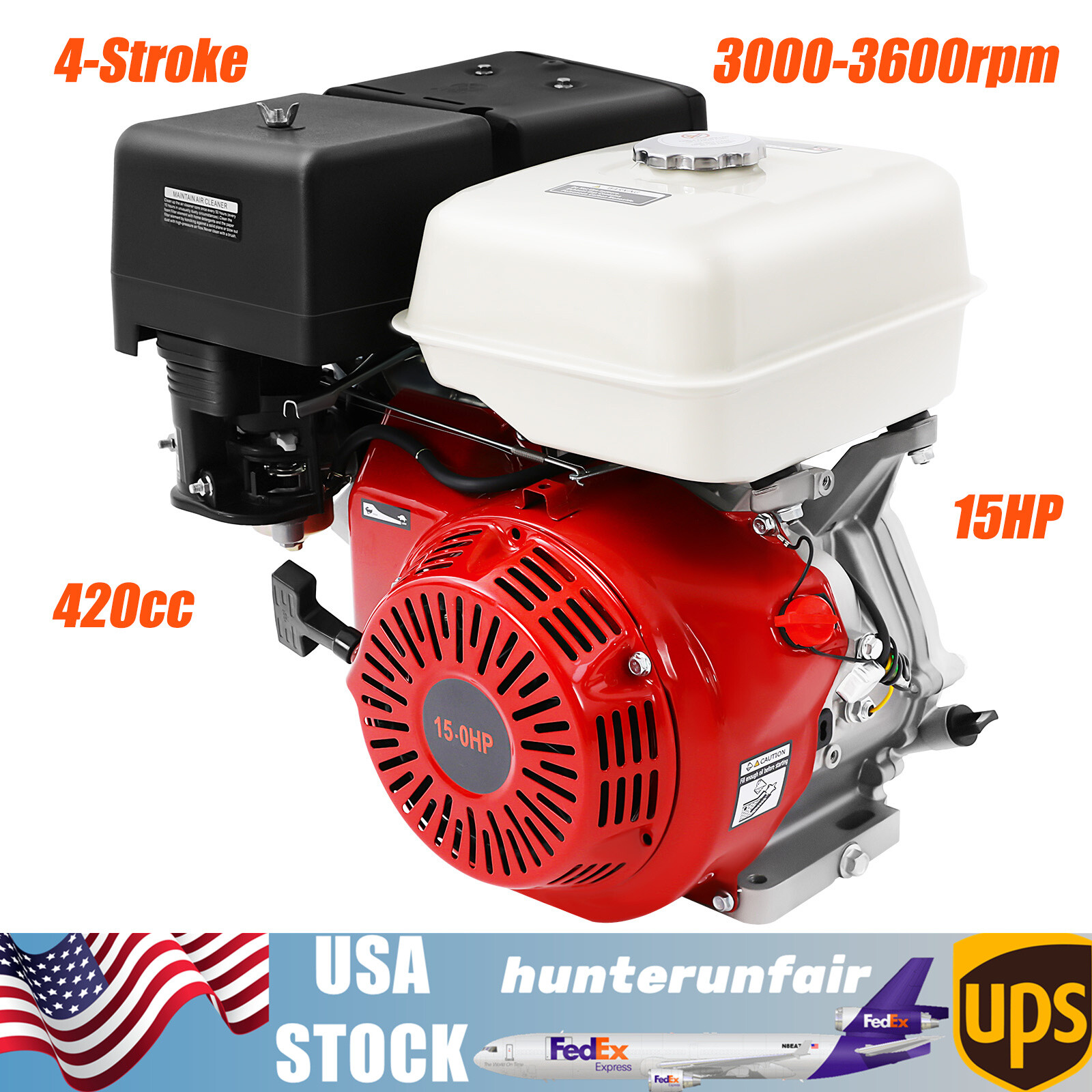420CC 15HP 4-stroke Gasoline Engine Horizontal Motor Pull Start 9700W 3600 rpm