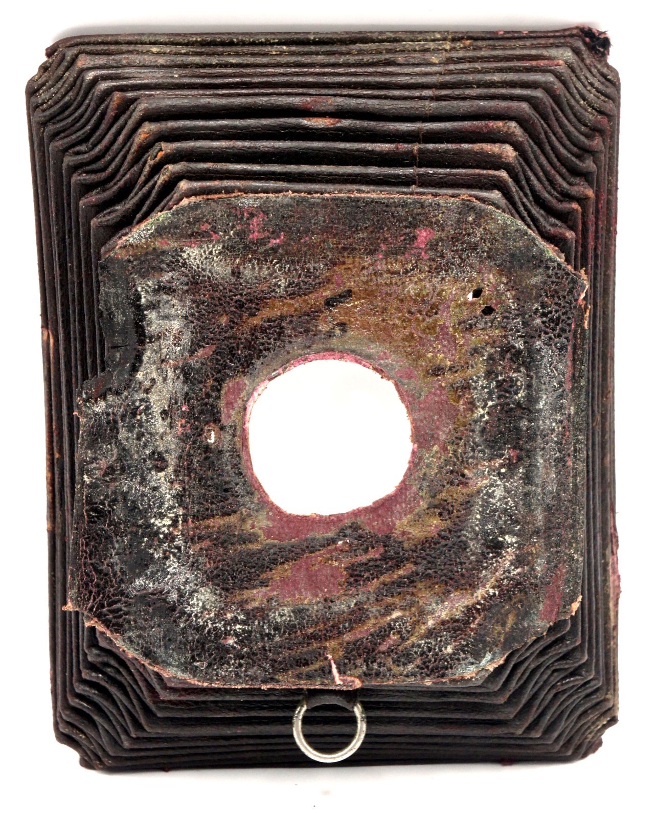 Vintage Camera Bellows Red Maroon Leather 3.25x4.25 Quarter Plate 14.5cm Extensi