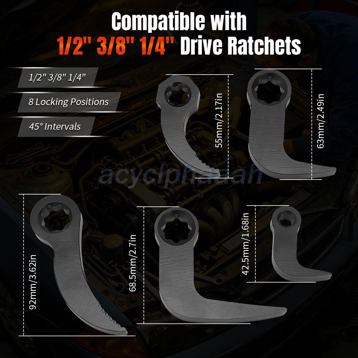 Mechanic Pry Bar Tool Set 5PCS Adjustable Angle Adapter For 1/4 3/8 1/2 Ratchets