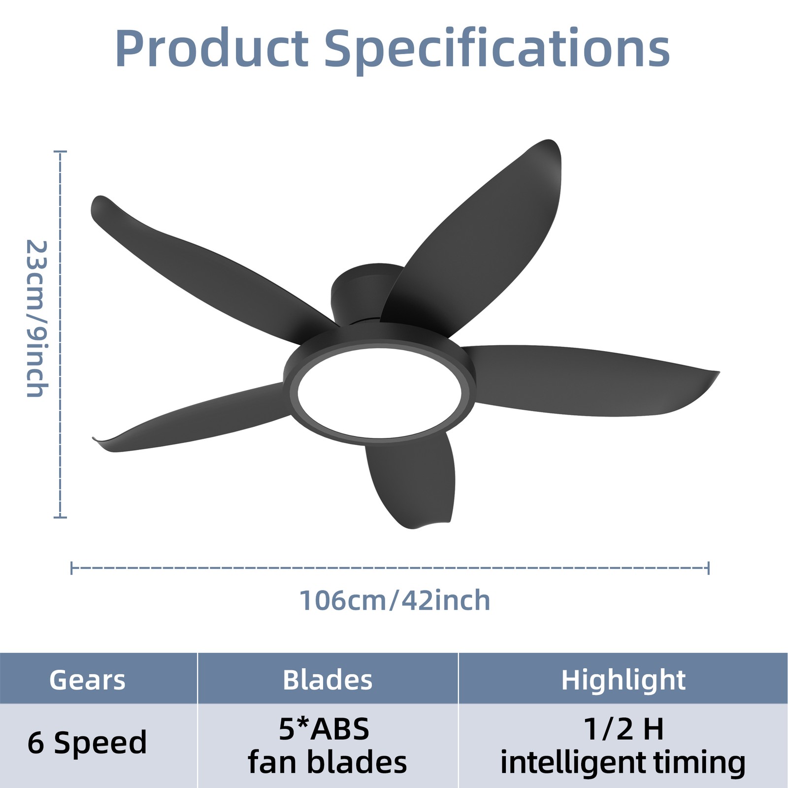 42" Low Profile Black Ceiling Fans with LED Light Flush Mount Remote APP Control