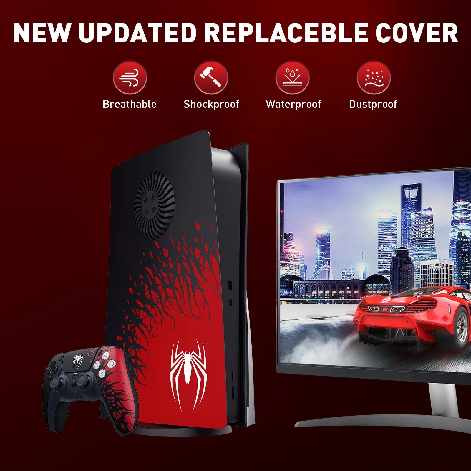 SpiderMan PS5 Vent Plates Covers DISC VERSION Venom PlayStation, Red & Black Set