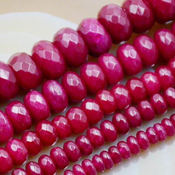 Faceted Ruby Jade Rondelle Beads 15" 2x4mm 3x5mm  4x6mm 5x8mm 6x10mm