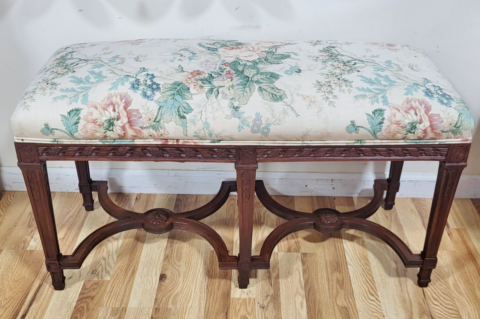Antique FRENCH 19th C Louis XIV Style Carved MAHOGANY Large WINDOW Bed BENCH