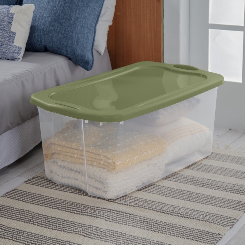 Carry Clear Storage Bin Stackable Plastic Container W/ Grip Handles New
