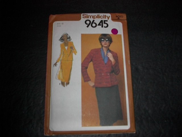 Simplicity Pattern 9645 Slim Skirt and Unlined Jacket   Size 12   Uncut