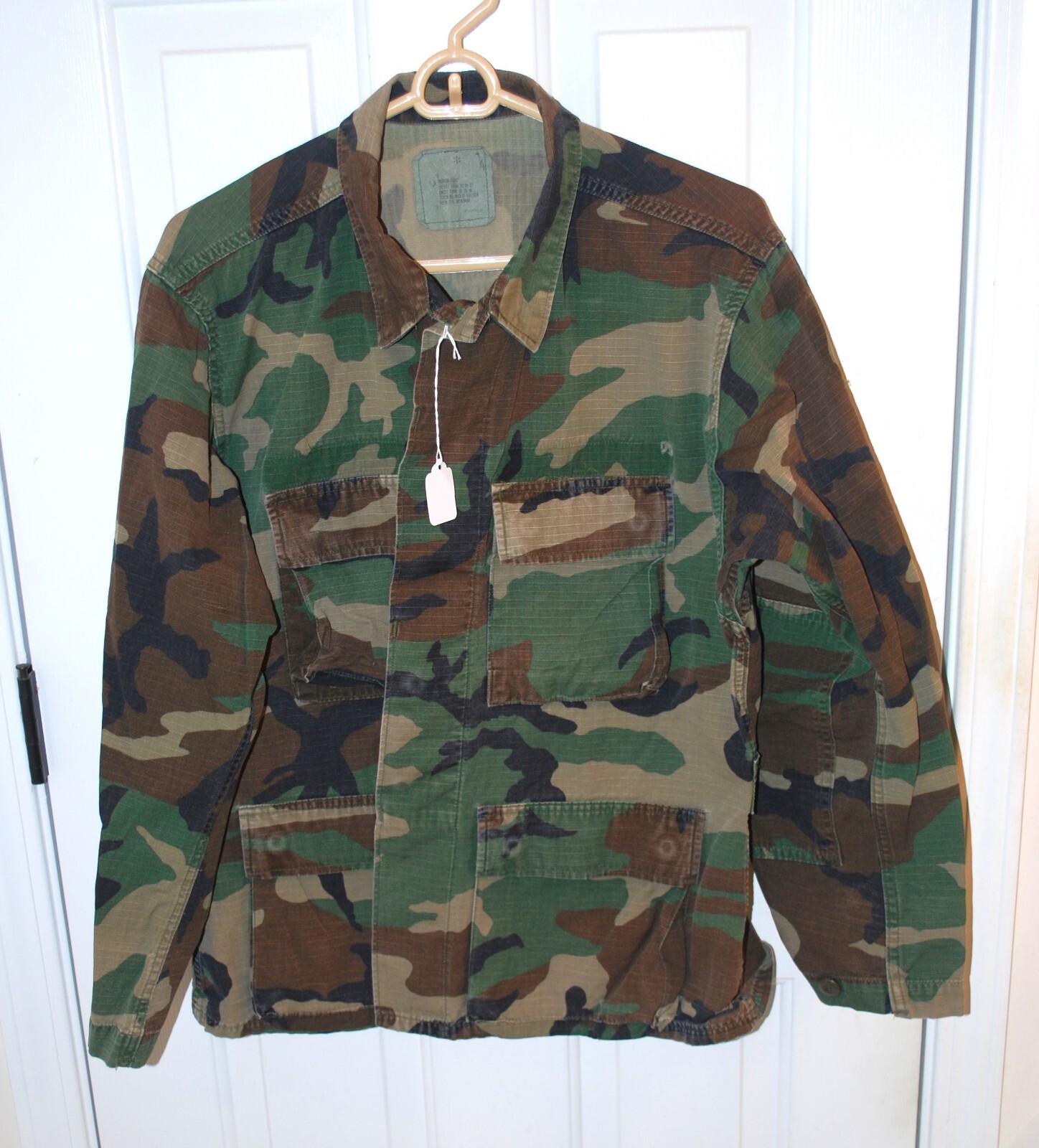 USGI Woodland Camo 100% Cotton Ripstop BDU Shirt M/S Medium/Short Fair to Good