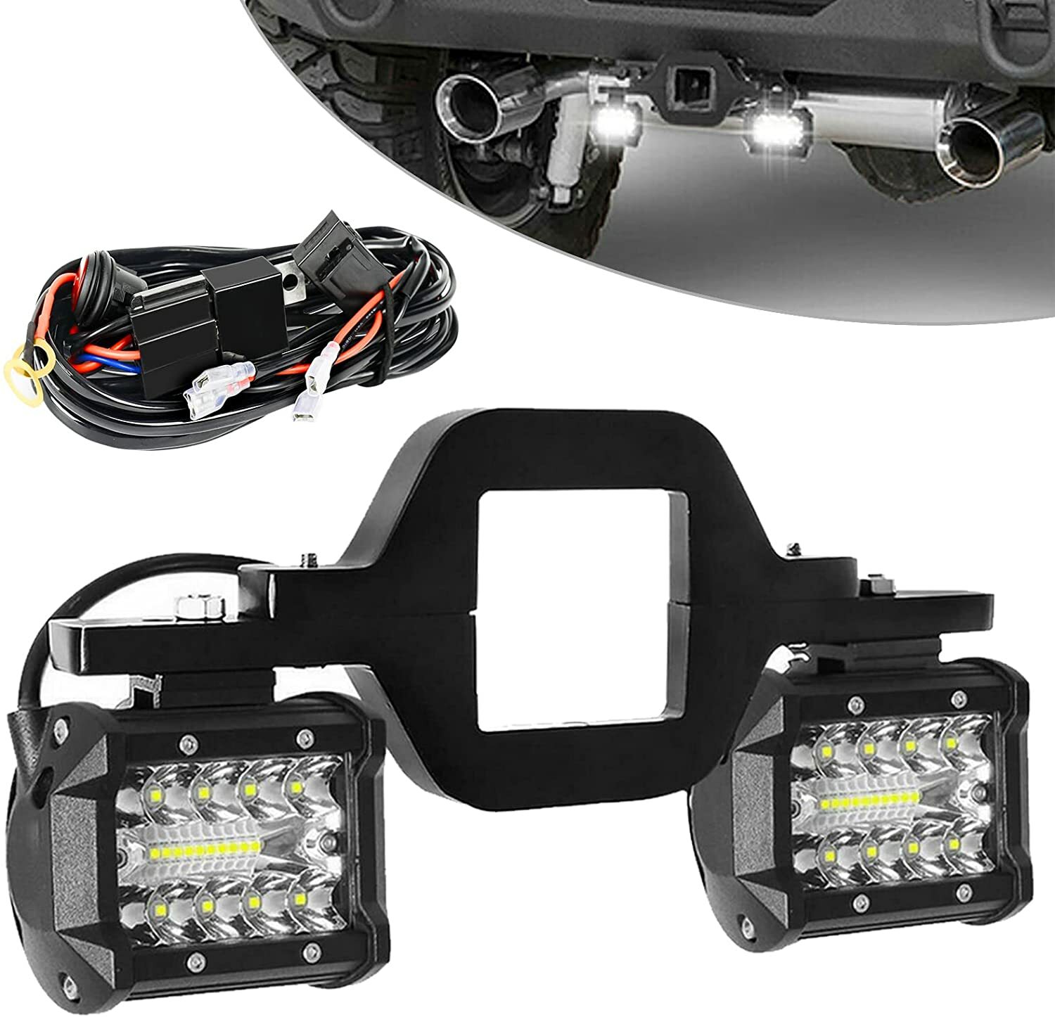 Tow Hitch Mounting Bracket +4" inch LED Work Lights Pods Backup Reverse +Wiring