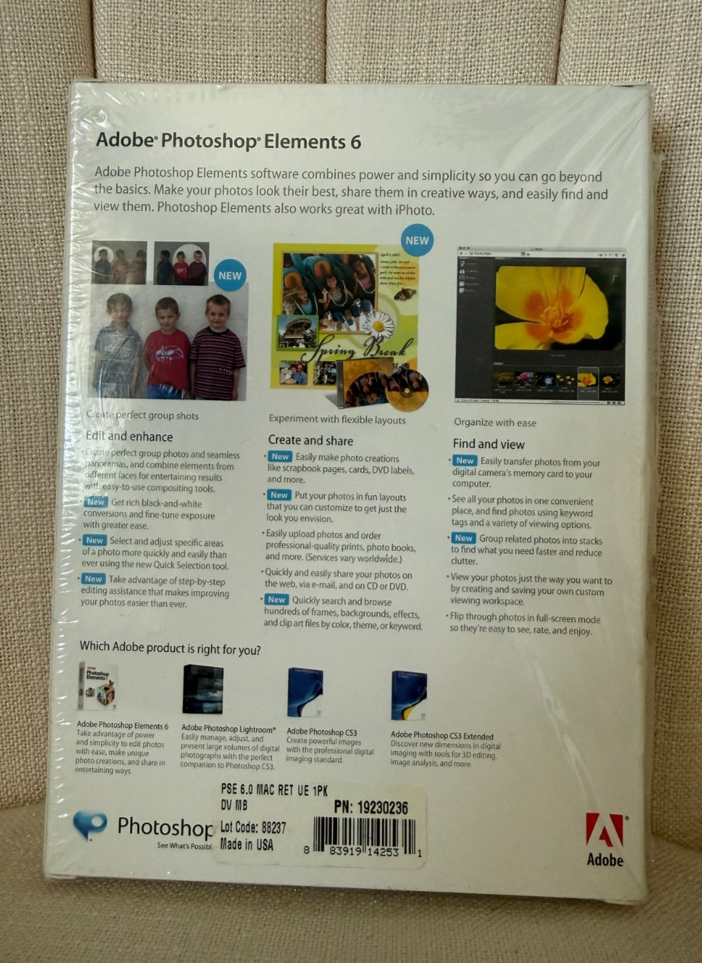 SEALED Adobe Photoshop Elements 6 2008 MAC iPhoto Compatible NEW Machintosh