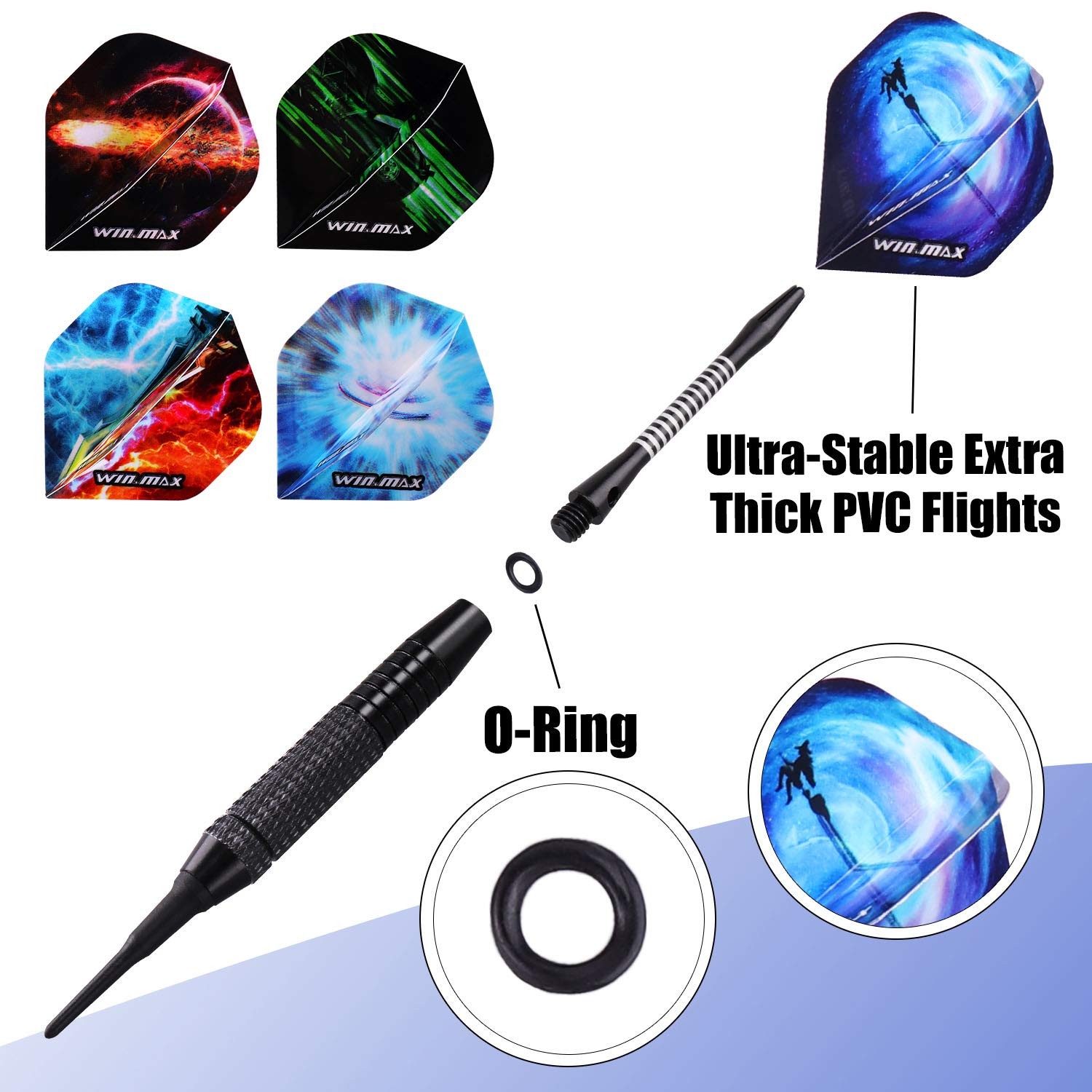 WIN.MAX 12-Pcs Soft Tip Darts Set - 18g Plastic Tip Darts, 100 Extra Tips