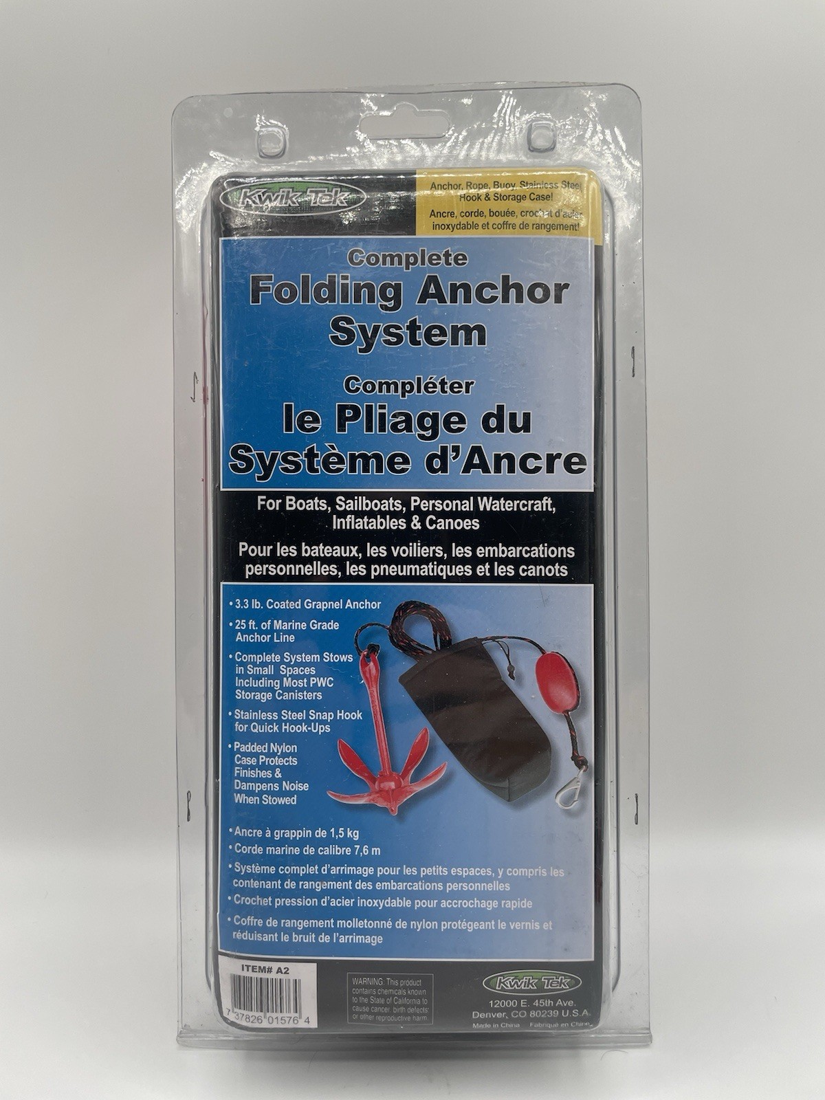 NEW Kwik Tek Complete Folding Anchor System Boats Personal Watercraft Sealed