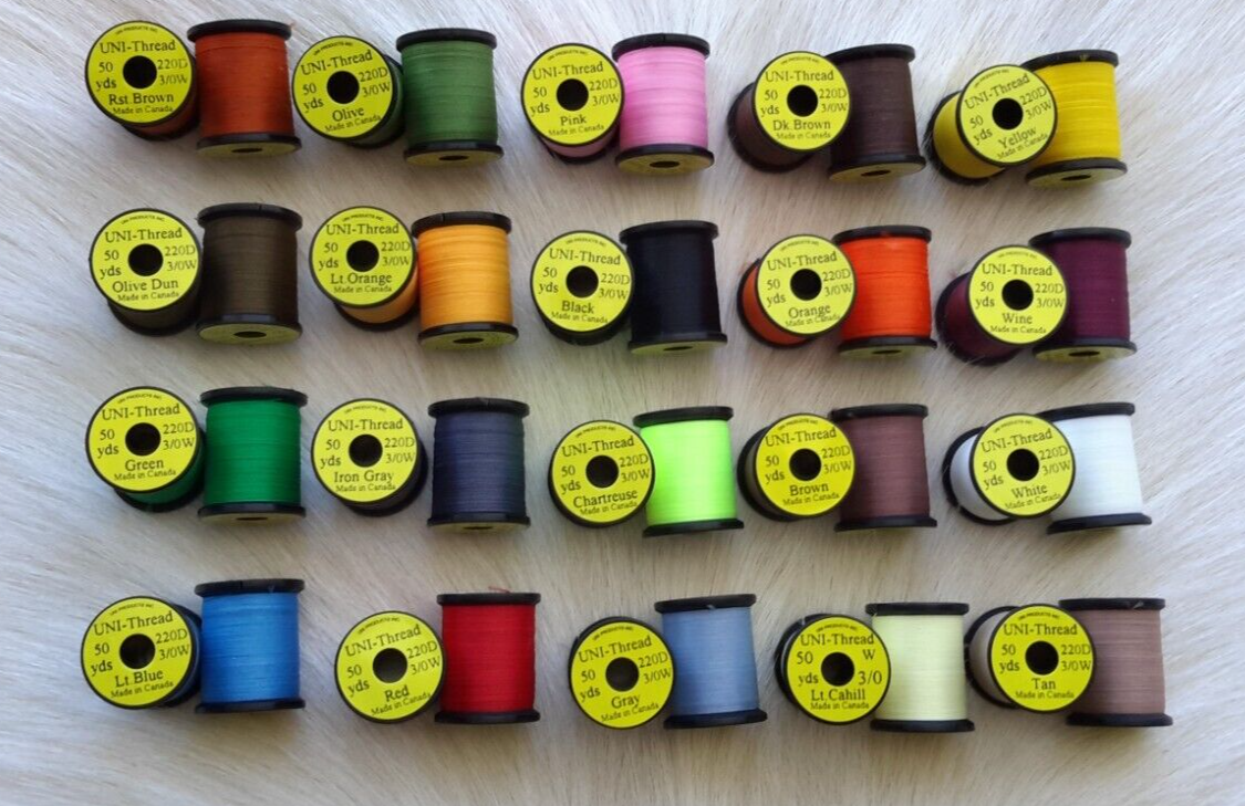 Fly Tying Thread. Uni- thread (20 Spool Combo) Size 3/0 50 yard spools, .