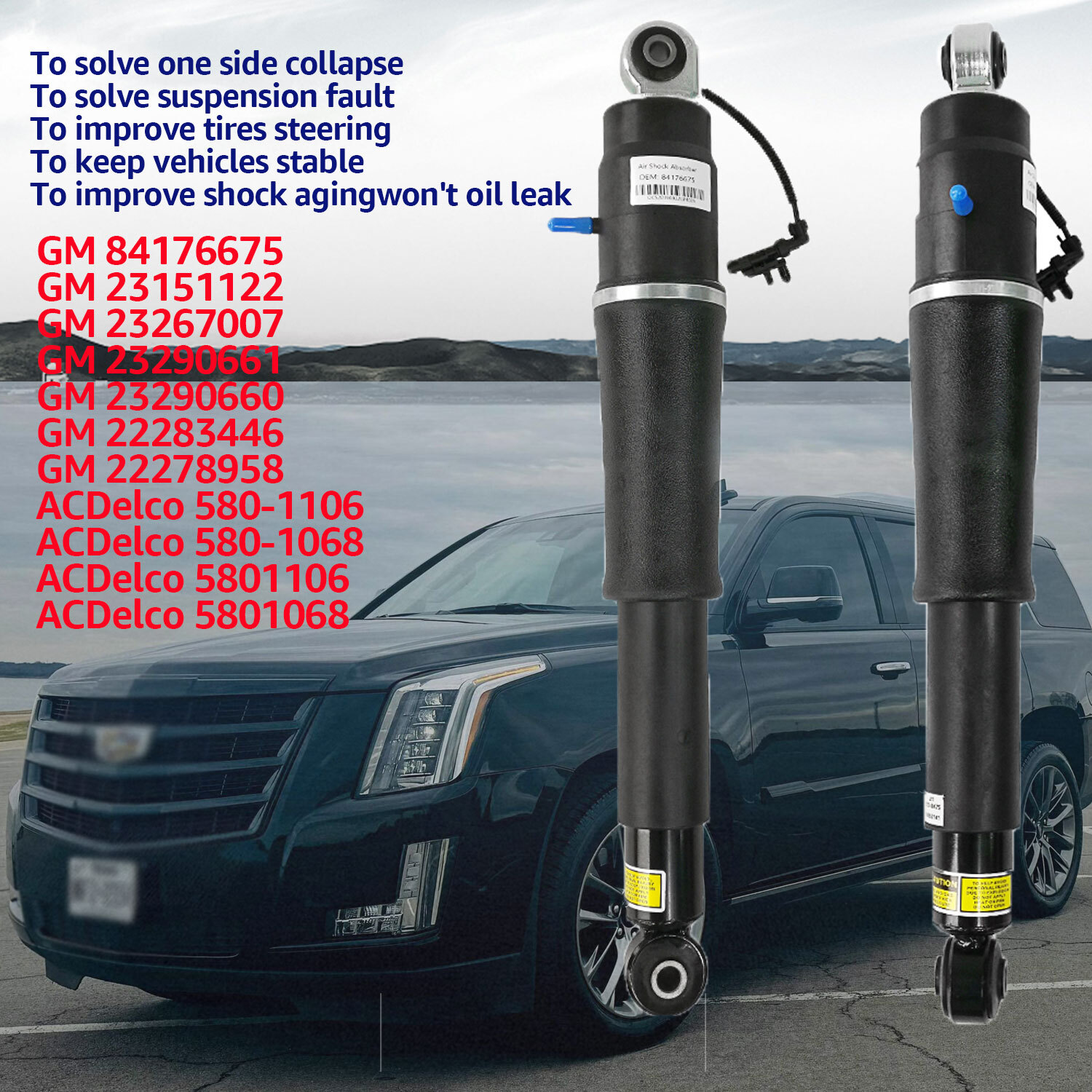 2X REAR AIR Shock Absorber 84176675 For Escalade Suburban Tahoe Yukon w/Electric