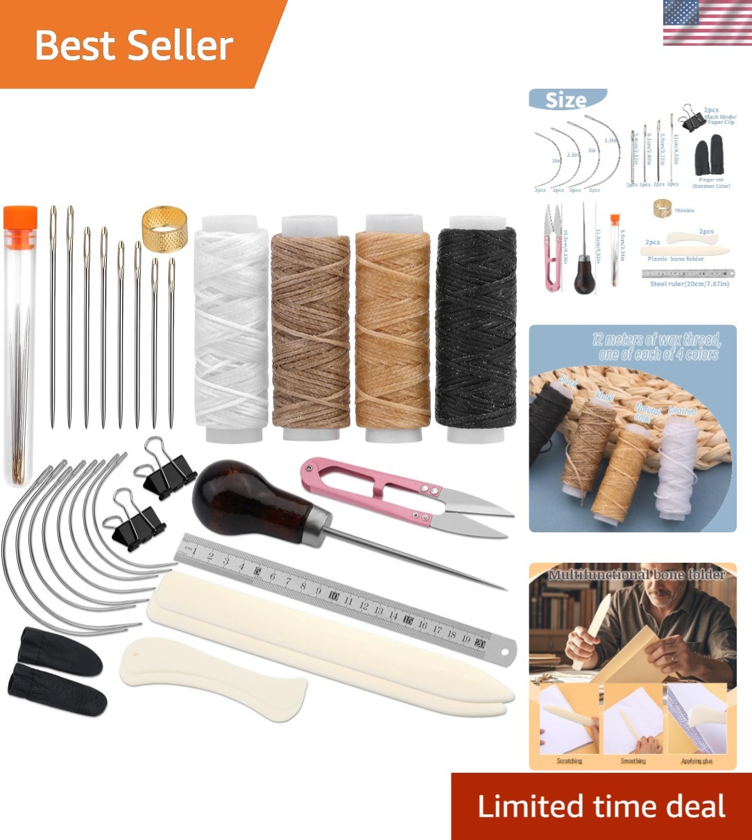 33 Pcs Book Binding Kits 4 Pcs Bone Folder Paper Creaser Paper Folding Tool B...