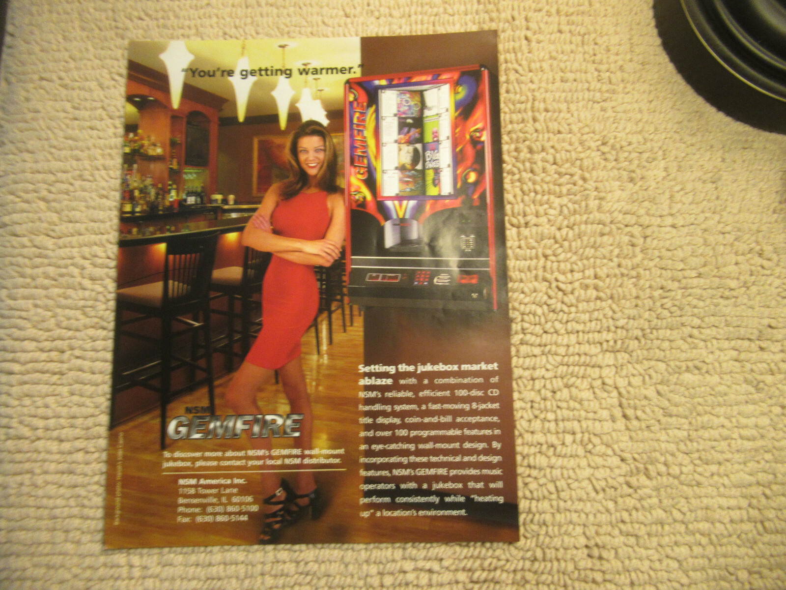 original ad 2000 NSM  JUKEBOX  gem fire    FLYER add ship .10 cents