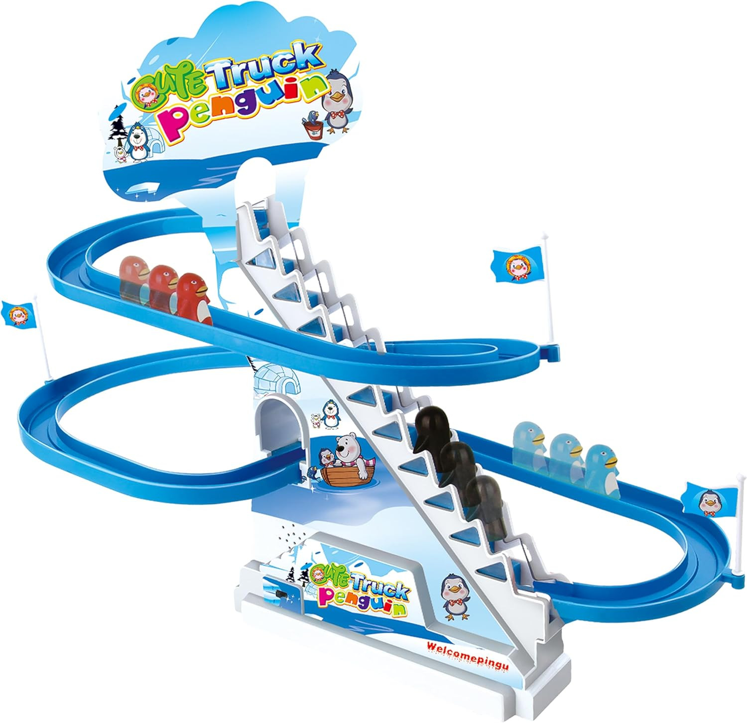 ARSUK Playful Penguin Race Game, Roller Coaster Musical Toy Track Playset with M