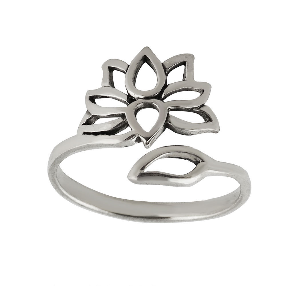 Sterling Silver Adjustable Lotus Flower & Petal Ring