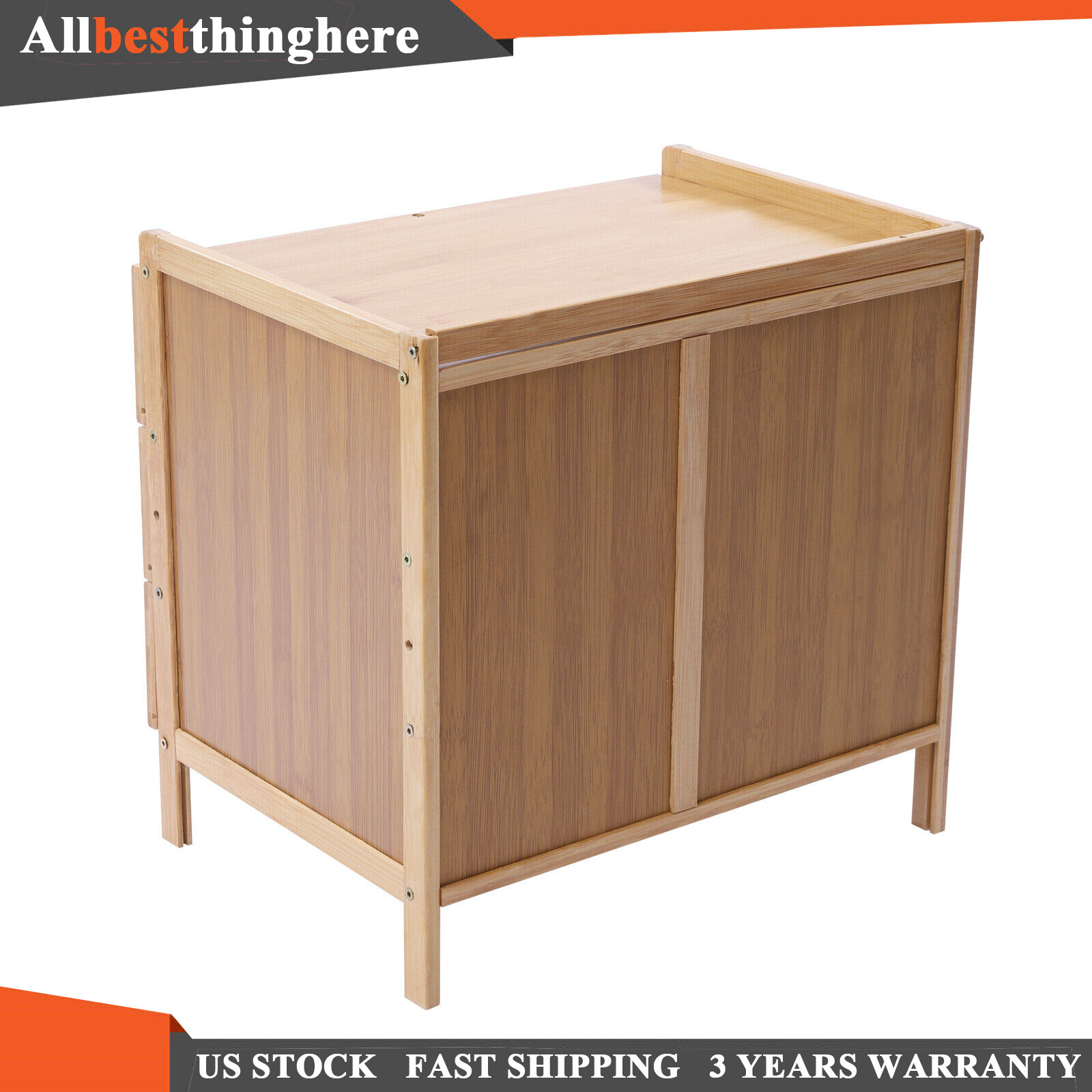 Nightstand Bedside End Table Bedroom Side Bamboo Storage w/ Pull-out Drawer US