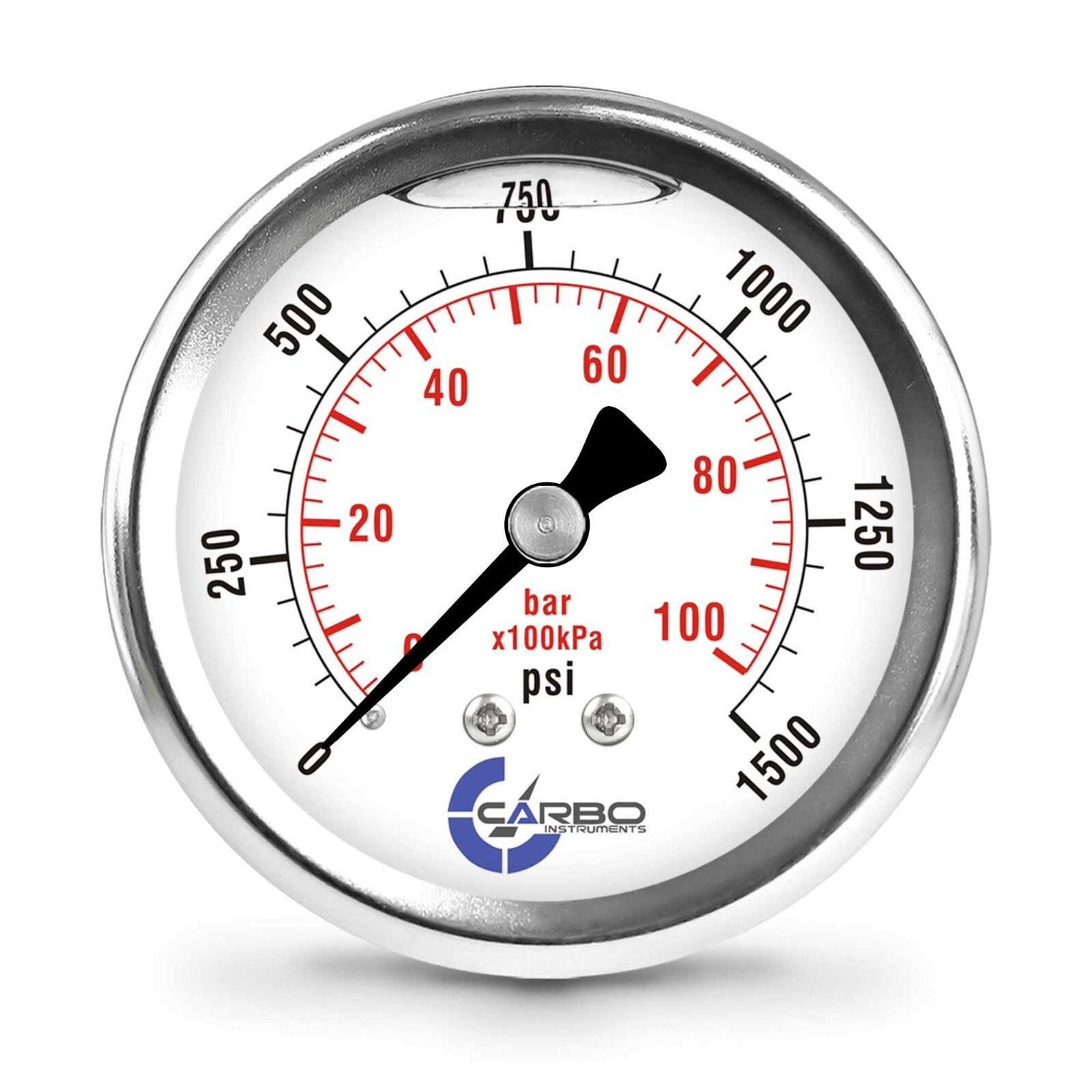 2.5" LIQUID FILLED PRESSURE GAUGE 0 - 1500 PSI, STAINLESS STEEL CASE BACK  MOUNT