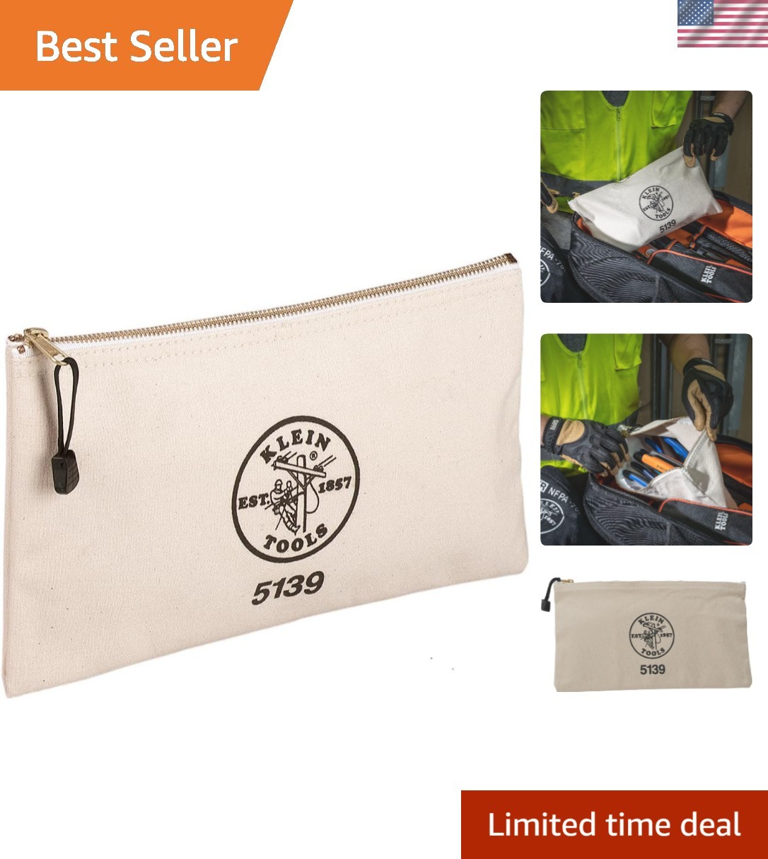 Versatile 2-Liter Tool Storage Bag with Shoulder Strap and Sturdy Brass Zipper