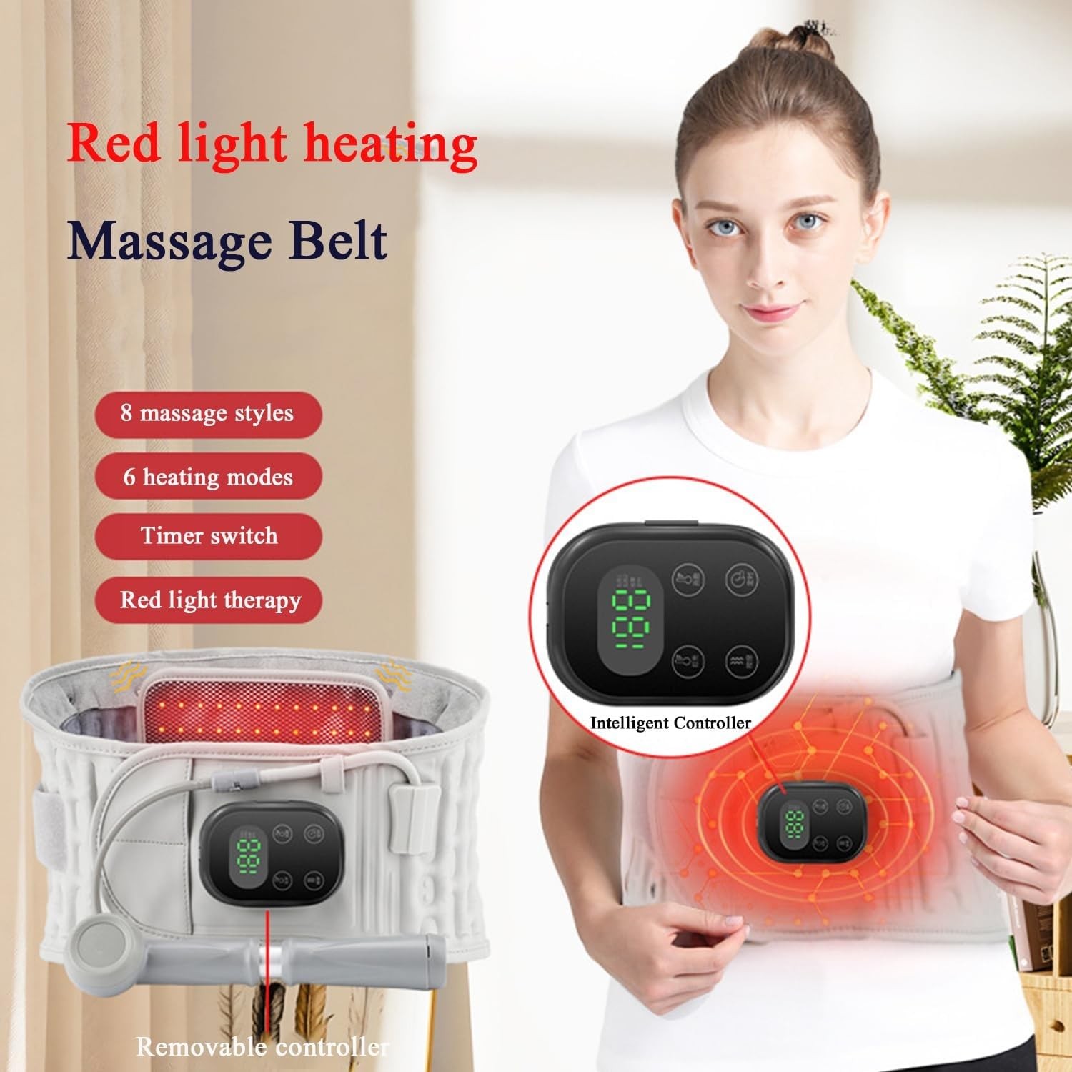 Lumbar Massage Belt With Red Light Heating Decompression Relieve Lower Back Pain
