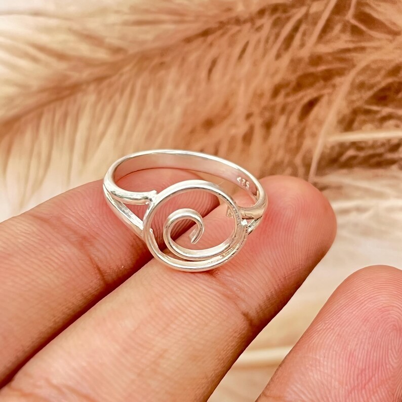 925 Sterling Silver 10x12mm Spiral Ring Handmade Minimalist Boho Jewelry