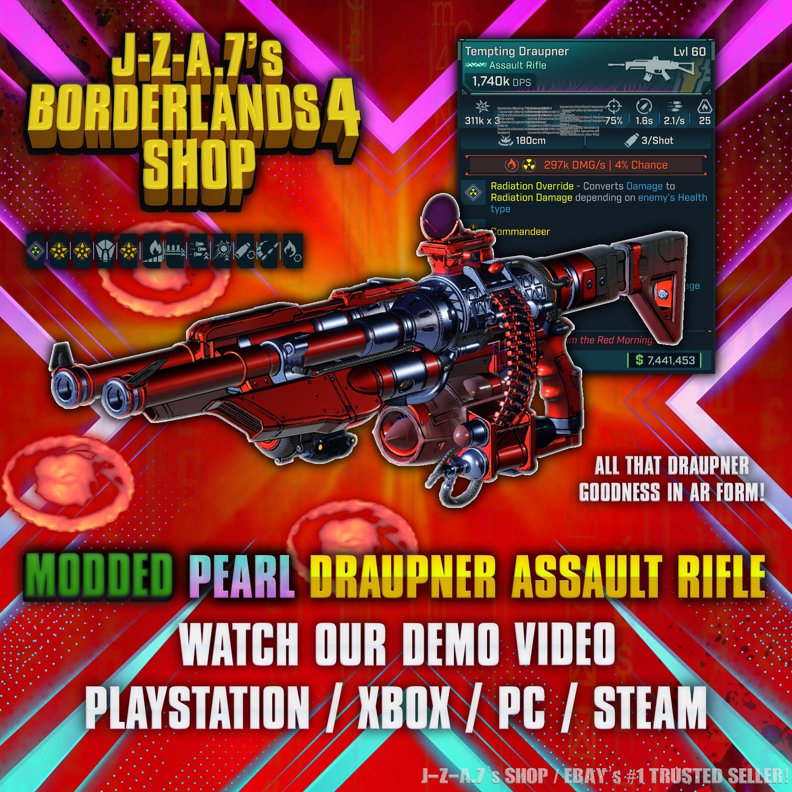 Borderlands 4✨ MODDED DRAUPNER ASSAULT RIFLE PEARL BL4 MODS GEAR ✅PC-PS-XBOX✨