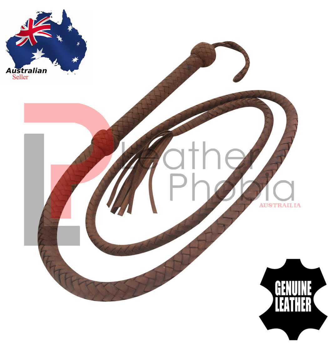 Genuine CowHide Bullwhip 4 Feet Long Handmade Brown 12 Plaits Rope Bull Whips