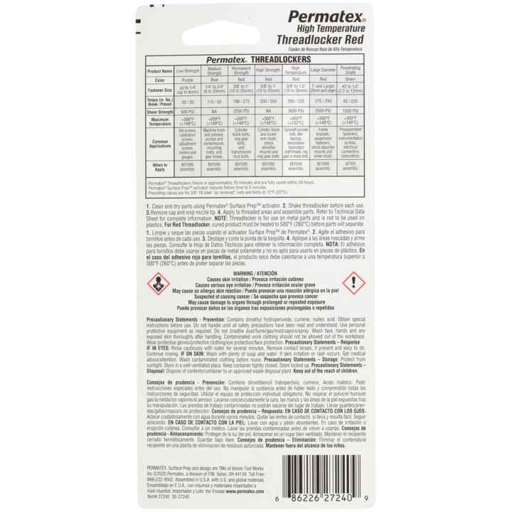 Permatex 27240 Hi-Temp Red Threadlocker 36ml
