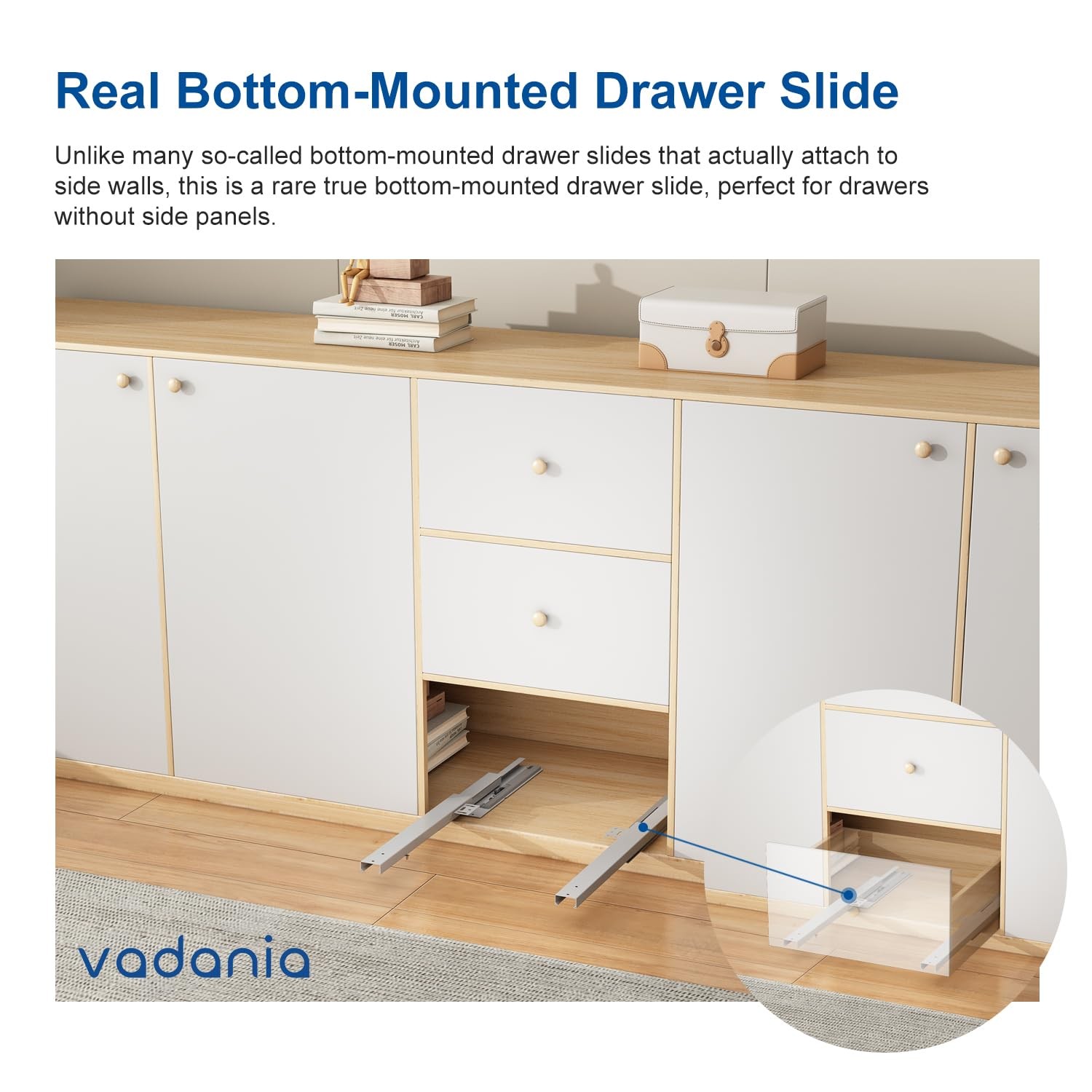 16" Undermount Drawer Slide Soft Close Bottom Mounted & Bottom Support 88 lb ...