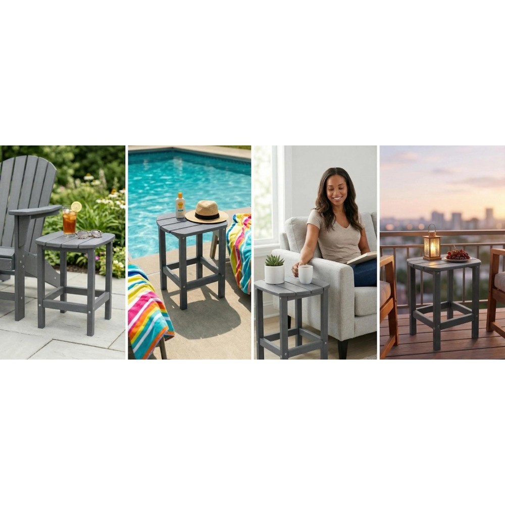 Adirondack Square Outdoor Side Table HDPE Patio End Table for Backyard Pool