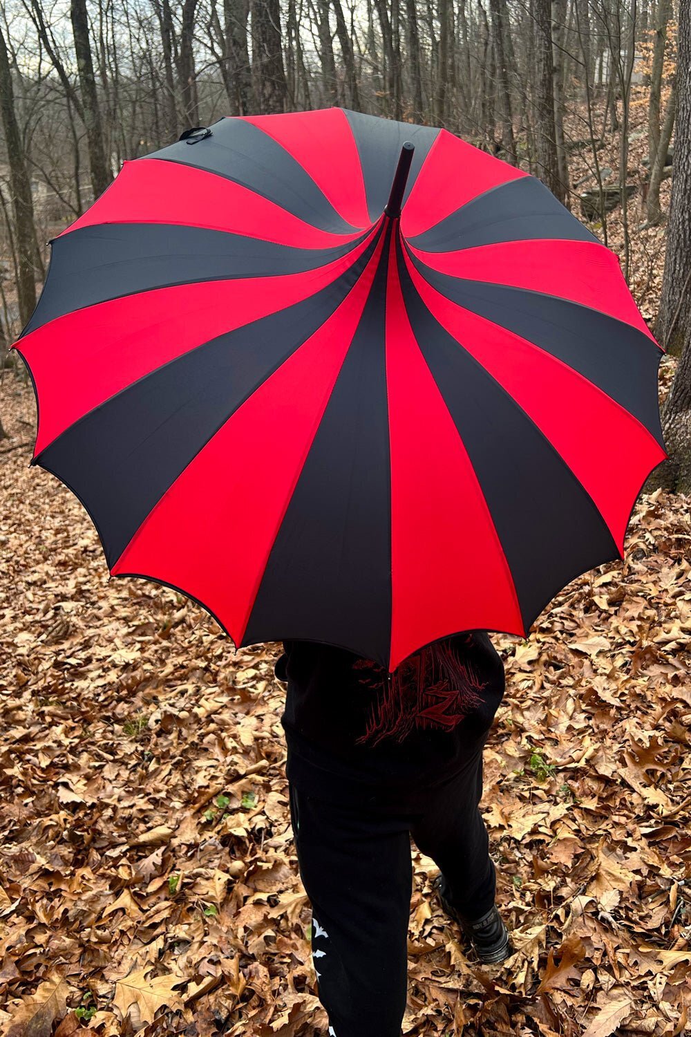 Batwing Pagoda Umbrella [BLACK/RED STRIPED] Goth Emo Fancy