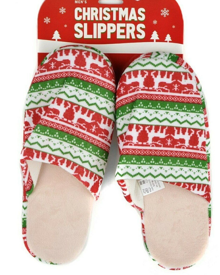 Men's Slippers Size MEDIUM 9-10 Soft & Cozy Christmas Themed Slip On Slippers