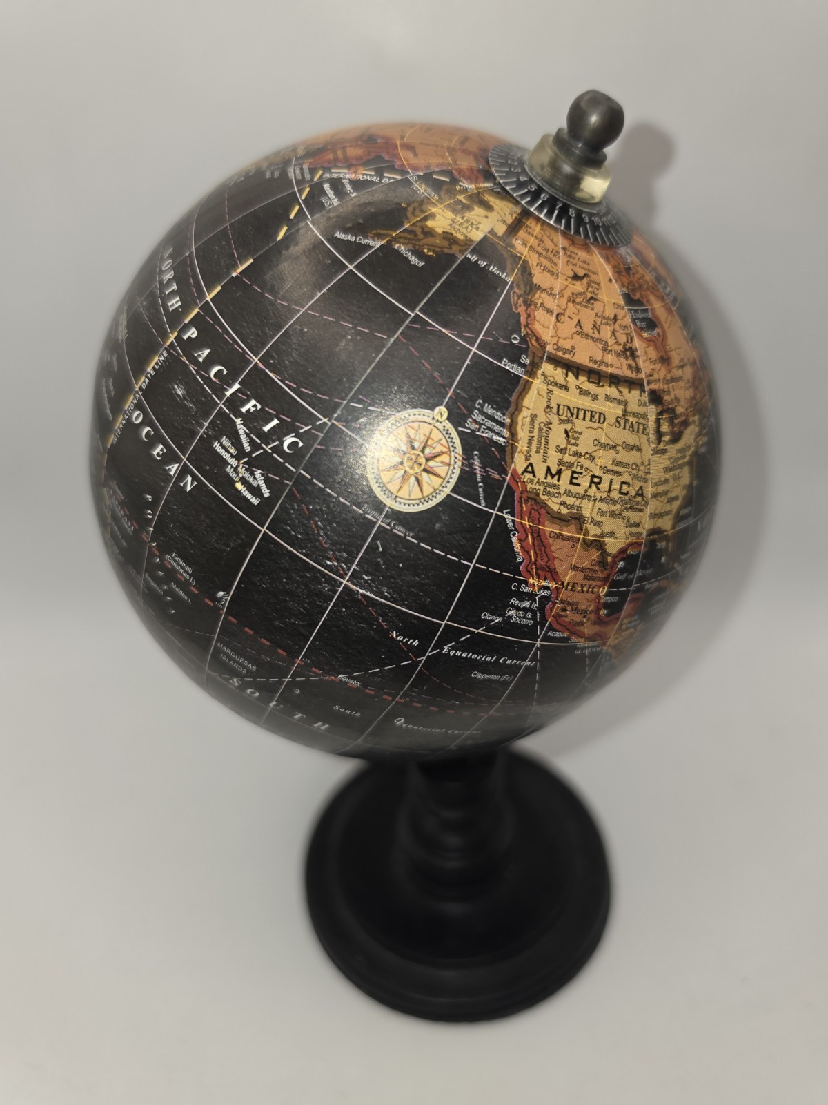 Better Home And Gardens Table Top Small Black World Globe With Dark Wood Base